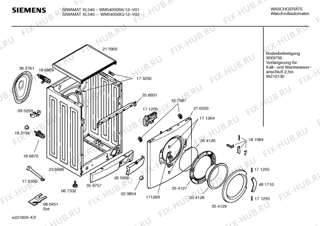 Схема №4 WM54050IG SIWAMAT XL 540 с изображением Таблица программ для стиралки Siemens 00581474