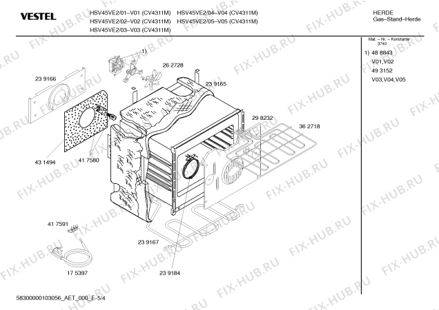 Схема №5 HSV45VE2 VESTEL с изображением Инструкция по эксплуатации для плиты (духовки) Bosch 00587106