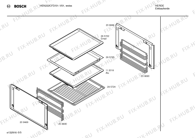 Взрыв-схема плиты (духовки) Bosch HEN222CFD - Схема узла 05