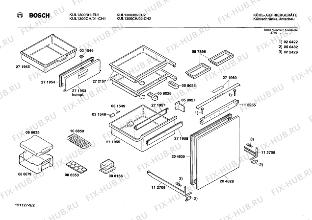 Схема №2 KUL1402GB с изображением Дверь морозильной камеры для холодильной камеры Bosch 00271953