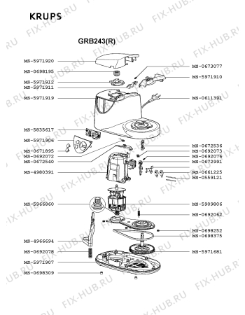 Взрыв-схема кухонного комбайна Krups GRB243(R) - Схема узла WP002555.6P3