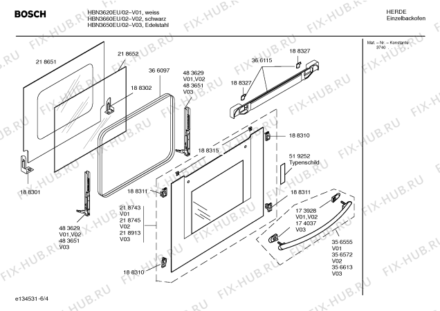 Схема №5 HBN3660EU с изображением Инструкция по эксплуатации для плиты (духовки) Bosch 00582820