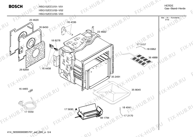 Схема №5 HSG142HNE, Bosch с изображением Кабель для плиты (духовки) Bosch 00482968