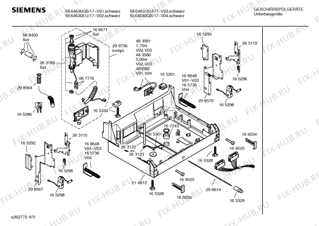 Схема №5 SE64630EU с изображением Инструкция по эксплуатации для электропосудомоечной машины Siemens 00522101