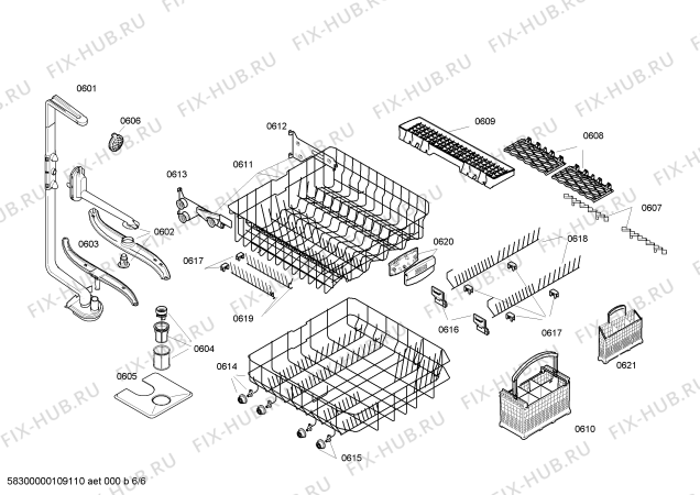 Схема №6 SE24M258EU с изображением Корзина для посуды для посудомоечной машины Bosch 00471566
