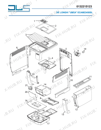 Схема №5 MAGNIFICA S CAPPUCCINO  ECAM23460S CAPPUCCINO с изображением Панель для электрокофемашины DELONGHI 7313224851