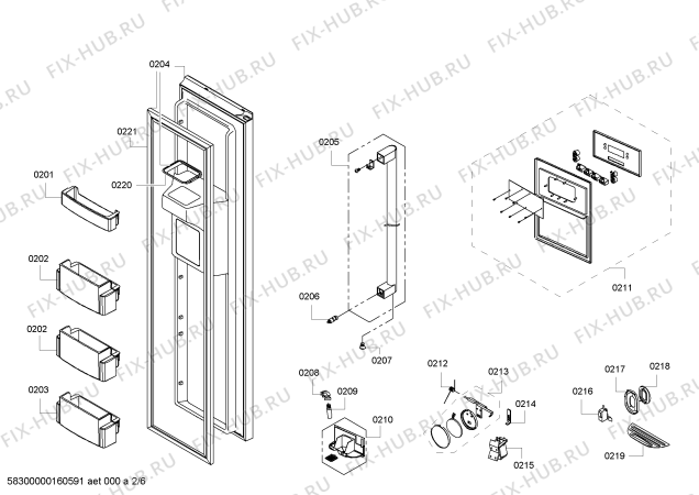 Взрыв-схема холодильника Bosch KAN60A45 - Схема узла 02