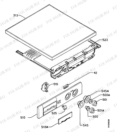 Взрыв-схема стиральной машины Zanussi FLS1040 - Схема узла Control panel and lid