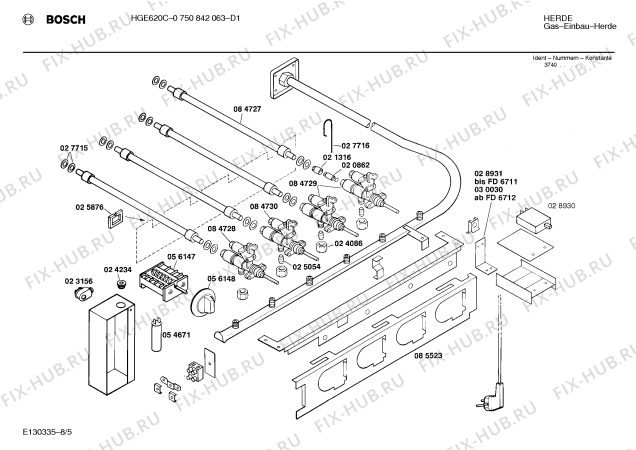 Схема №7 0750452094 EB600HG с изображением Планка для плиты (духовки) Bosch 00113692
