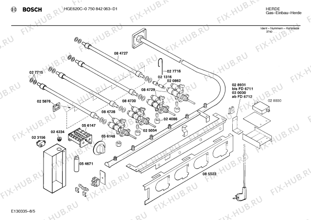 Взрыв-схема плиты (духовки) Bosch 0750842063 HGE620C - Схема узла 05