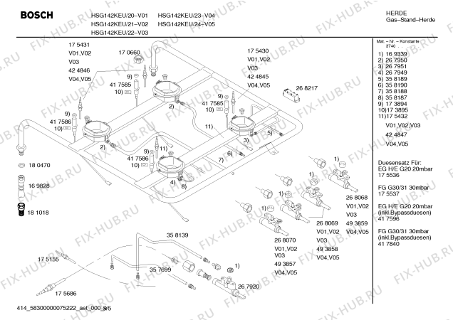Схема №4 HSG142GPP, Bosch с изображением Панель управления для плиты (духовки) Bosch 00365296