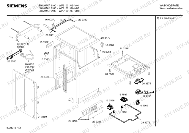Взрыв-схема стиральной машины Siemens WP91001 SIWAMAT 9100 - Схема узла 02