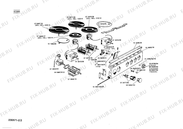 Взрыв-схема плиты (духовки) Siemens HS6406 - Схема узла 02