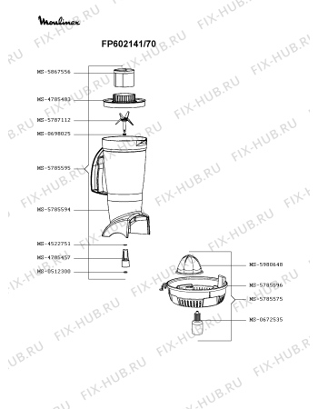 Взрыв-схема кухонного комбайна Moulinex FP602141/70 - Схема узла MP002921.8P3