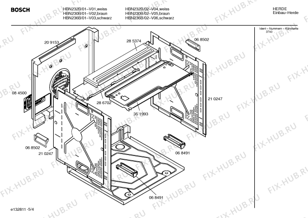 Схема №5 HBN236B с изображением Инструкция по эксплуатации для электропечи Bosch 00521614