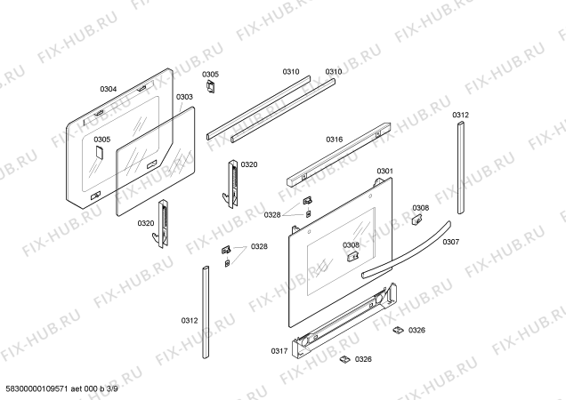 Схема №8 U1422W0GB с изображением Фронтальное стекло для плиты (духовки) Bosch 00446327