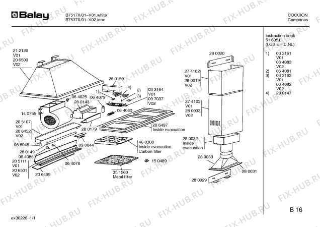 Схема №1 B7513 с изображением Передняя часть корпуса для вытяжки Bosch 00033163