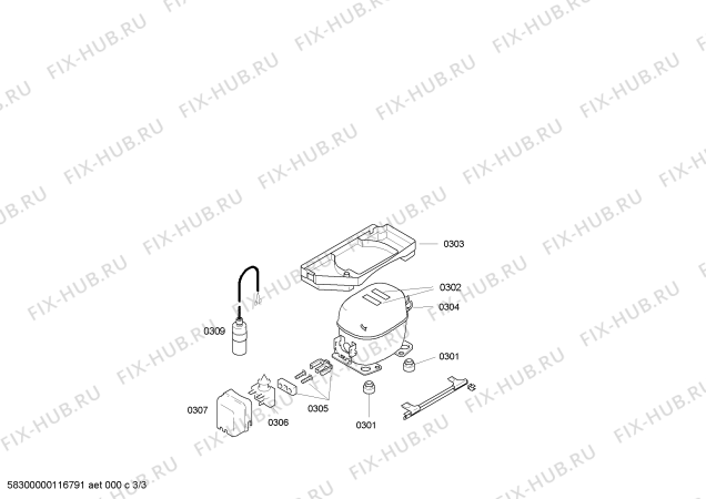 Взрыв-схема холодильника Siemens KI28DA00FF - Схема узла 03