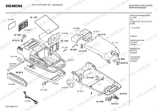 Схема №3 VS71127CH SUPER711 ELECRTRONIC с изображением Крышка для мини-пылесоса Siemens 00059771