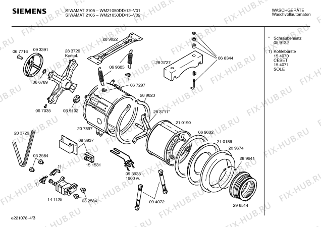 Схема №4 WM20850DD SIWAMAT 2085 с изображением Таблица программ для стиралки Siemens 00162459