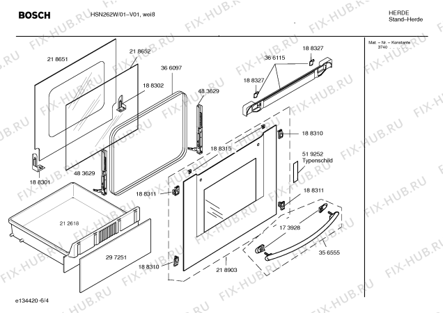 Схема №5 HSN252B Bosch с изображением Инструкция по эксплуатации для духового шкафа Bosch 00581427