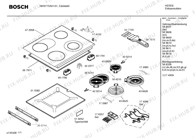 Схема №1 NKN775A01 с изображением Инструкция по установке/монтажу для плиты (духовки) Bosch 00588338