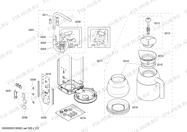 Взрыв-схема кофеварки (кофемашины) Bosch TKA8SL1GB Solitaire - Схема узла 02
