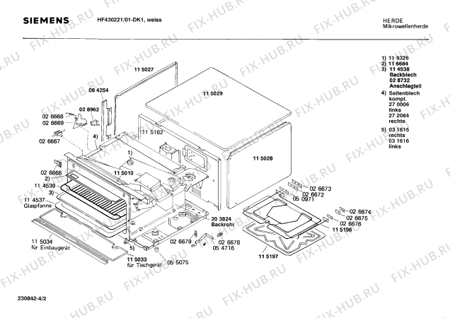 Взрыв-схема микроволновой печи Siemens HF430221 - Схема узла 02