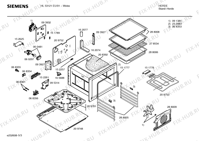 Взрыв-схема плиты (духовки) Siemens HL53121EU - Схема узла 03