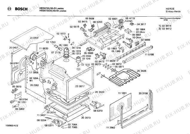 Взрыв-схема плиты (духовки) Bosch HEE672035 - Схема узла 02