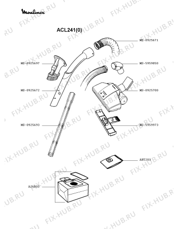 Взрыв-схема пылесоса Moulinex ACL241(0) - Схема узла 5P002203.7P3