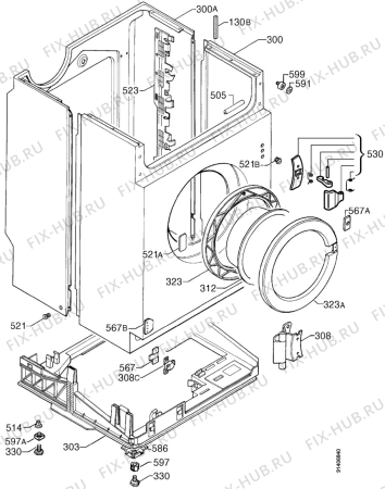 Взрыв-схема стиральной машины Kuppersbusch IW1209.0W - Схема узла Cabinet + armatures
