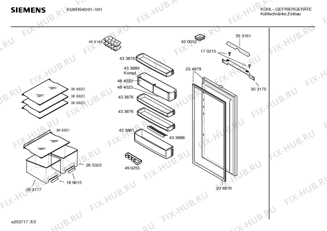 Схема №3 KI26RS40 с изображением Поднос для холодильной камеры Siemens 00433883