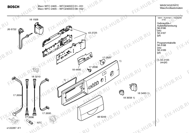 Схема №3 WFO246SEE Maxx WFO 246S с изображением Таблица программ для стиралки Bosch 00584188