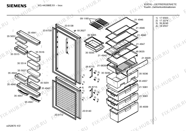 Схема №4 KG44U98IE с изображением Дверь для холодильной камеры Siemens 00236138