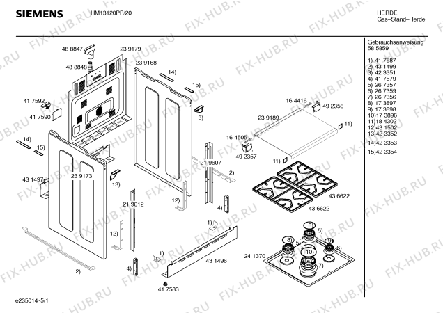 Схема №4 HM13120PP, Siemens с изображением Инструкция по эксплуатации для плиты (духовки) Siemens 00585859