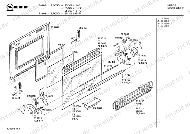 Взрыв-схема плиты (духовки) Neff 195302415 F-1031.11LPCSG - Схема узла 03