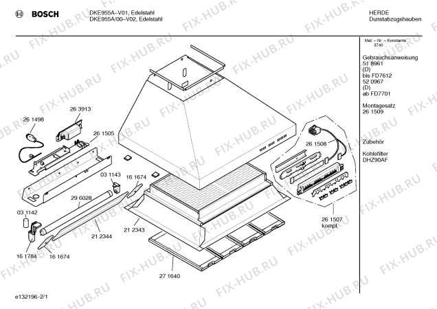 Схема №2 DKE655A с изображением Инструкция по эксплуатации для вытяжки Bosch 00518961
