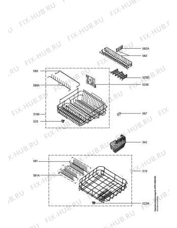 Взрыв-схема посудомоечной машины Aeg Electrolux QB5021W - Схема узла Baskets, tubes 061