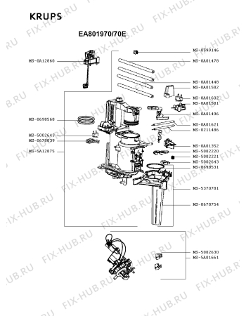 Взрыв-схема кофеварки (кофемашины) Krups EA801970/70E - Схема узла SP004607.2P2