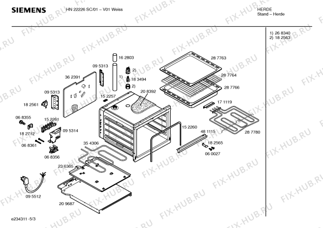 Взрыв-схема плиты (духовки) Siemens HN22226SC - Схема узла 03