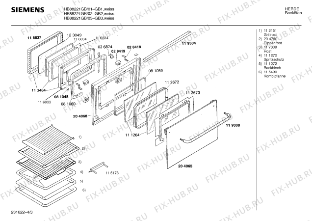 Взрыв-схема плиты (духовки) Siemens HB88221GB - Схема узла 03