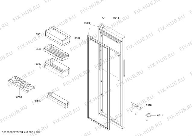 Схема №6 KAN92SCQ0C с изображением Дверь для холодильника Bosch 00714526