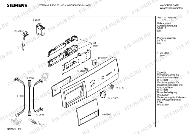 Схема №4 WH55680GB EXTRAKLASSE XL140 с изображением Панель управления для стиральной машины Siemens 00360868