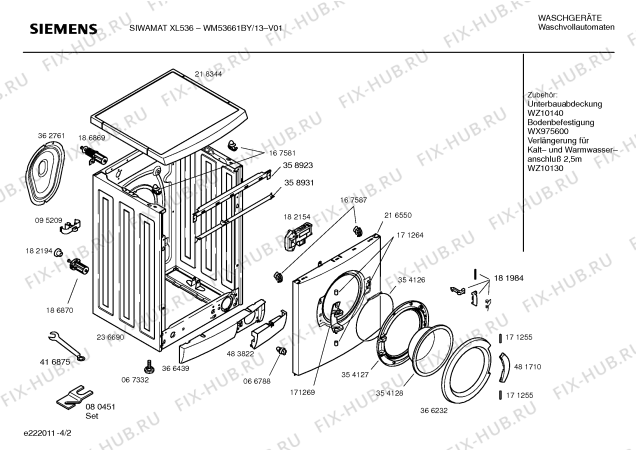 Схема №4 WM53661BY SIWAMAT XL536 с изображением Инструкция по установке и эксплуатации для стиральной машины Siemens 00583312