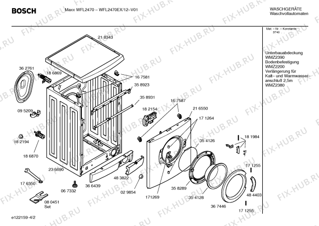 Схема №4 WFL2470EX Maxx WFL2470 с изображением Таблица программ для стиралки Bosch 00582167