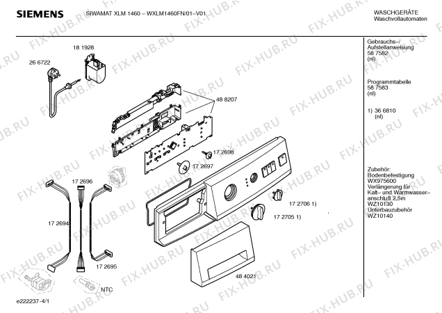 Схема №4 WXLM1460FN SIWAMAT XLM 1460 с изображением Инструкция по установке и эксплуатации для стиральной машины Siemens 00587582