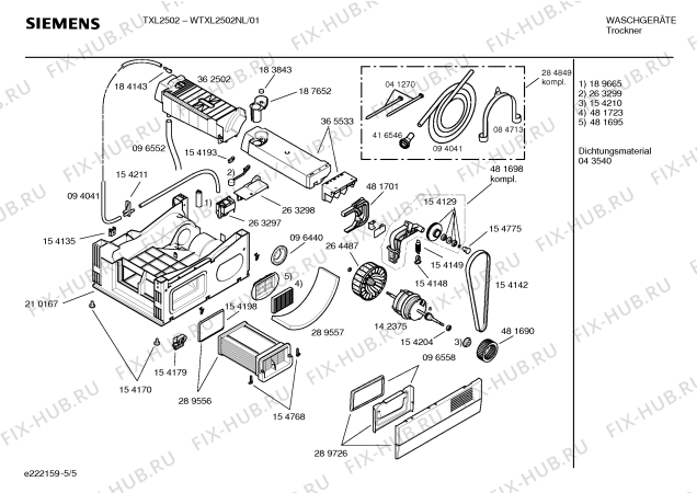 Взрыв-схема сушильной машины Siemens WTXL2502NL TXL2502 - Схема узла 05