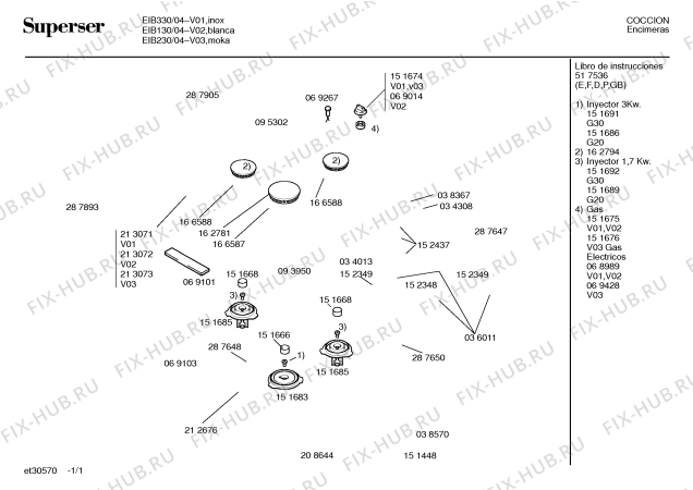 Схема №1 EIB230 с изображением Варочная панель для духового шкафа Bosch 00213073