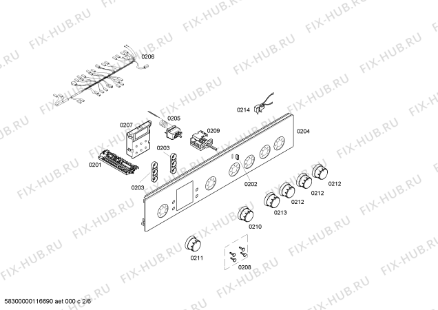 Взрыв-схема плиты (духовки) Bosch HSV44D020F - Схема узла 02